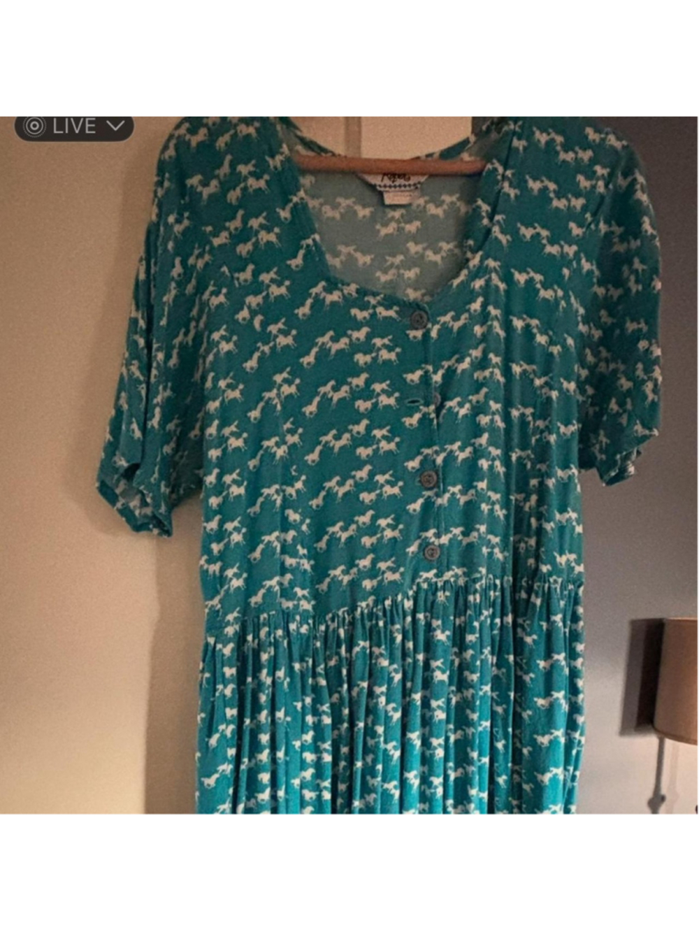 Blue and white Roper dress with a horse pattern, vintage - Picture 3 of 4